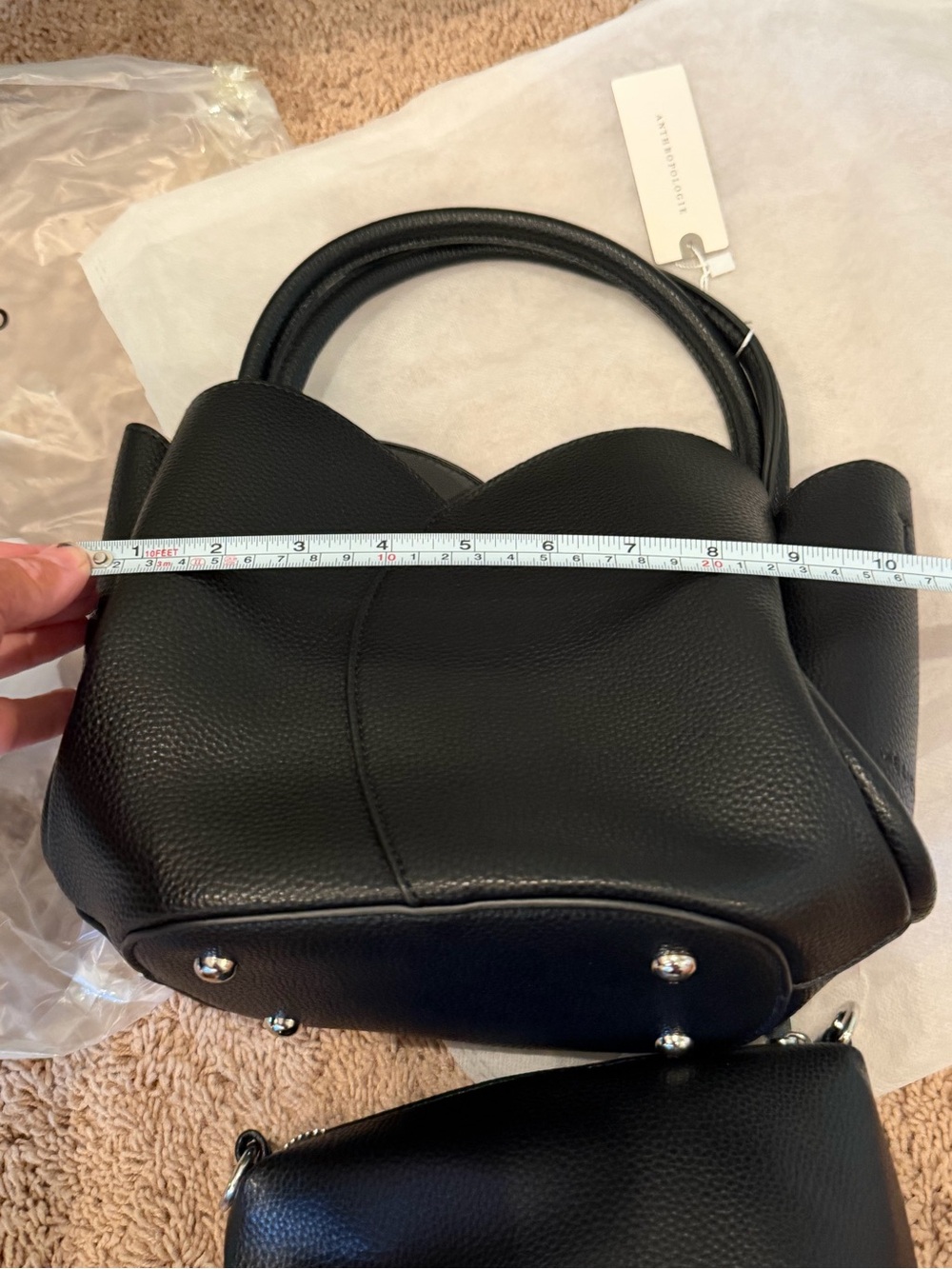 NWT new melie bianco Anthropologie tulip handle crossbody tote bag + Pouch black - Picture 9 of 15